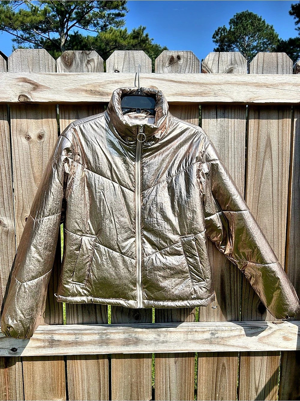 pants store Metallic Brown Puffer Jacket